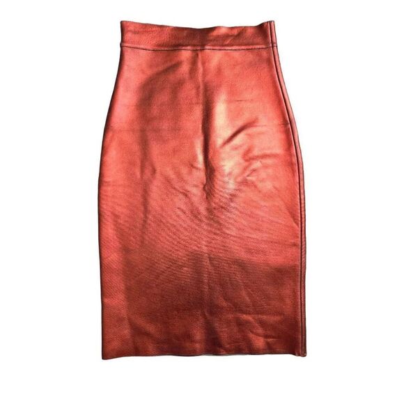 Herve Leger Red Metallic Foil Bandage Midi Skirt - Picture 3 of 4